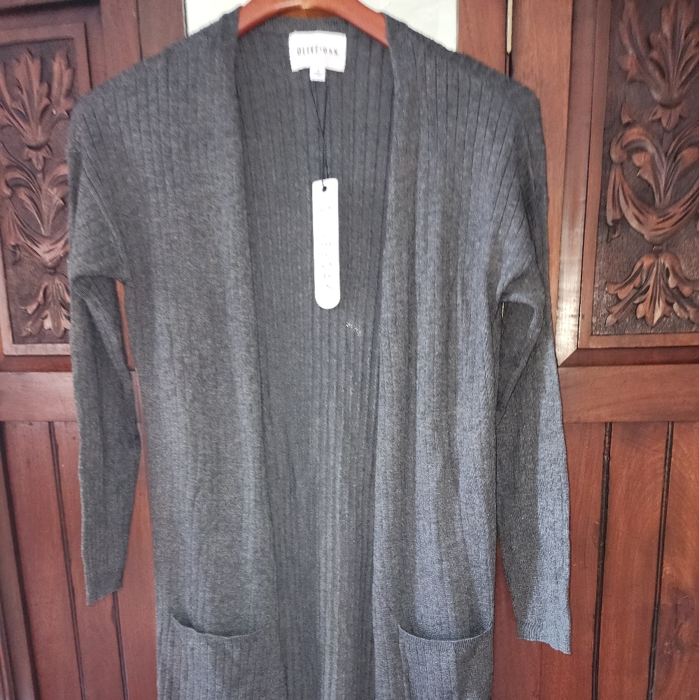 Olive oak dark Gray duster cardigan small